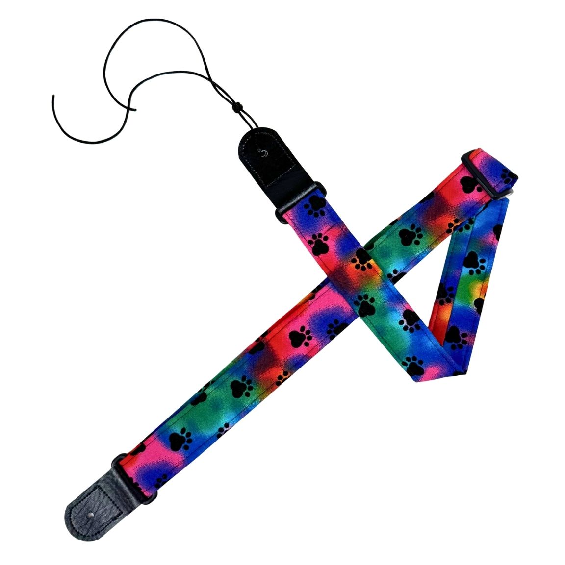 Quilts and Ukuleles Rainbow Paw Print 1.5" Ukulele Strap