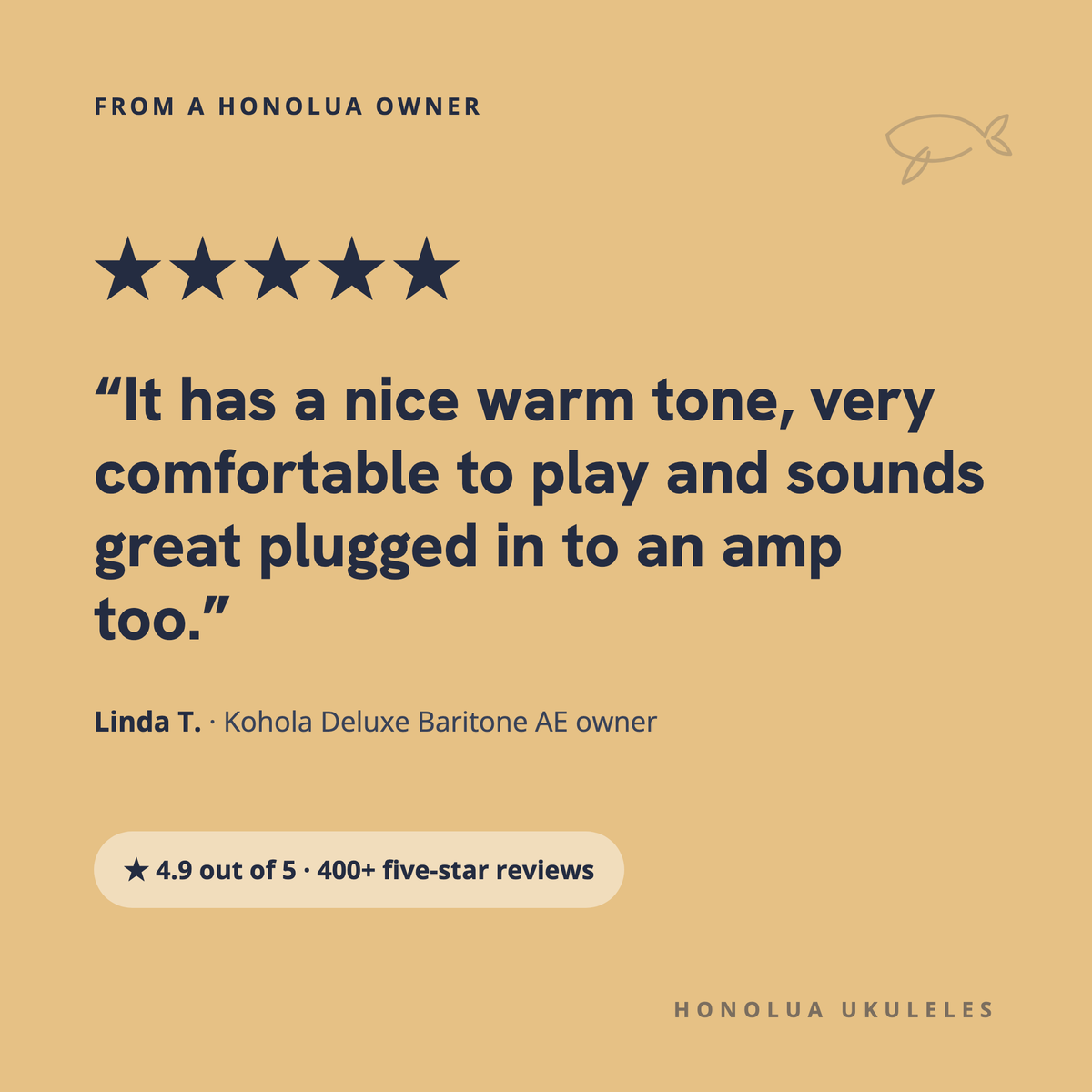 Five-star review from Linda T., Kohola Deluxe Baritone AE owner