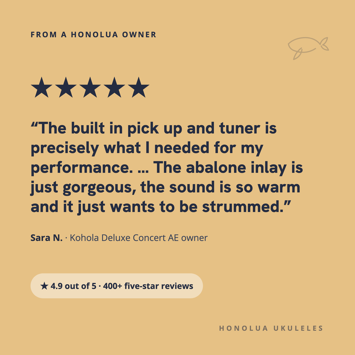 Five-star review from Sara N., Kohola Deluxe Concert AE owner