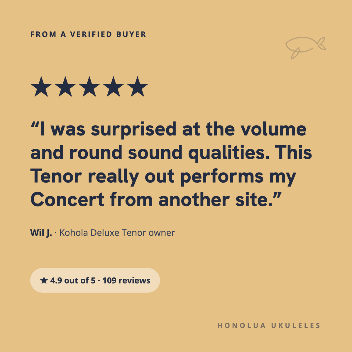 Five-star review of the Kohola Deluxe Tenor from verified buyer Wil J.
