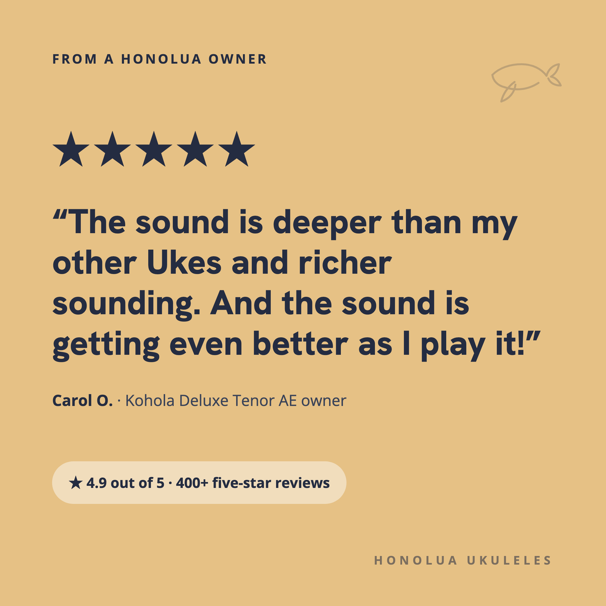 Five-star review from Carol O., Kohola Deluxe Tenor AE owner